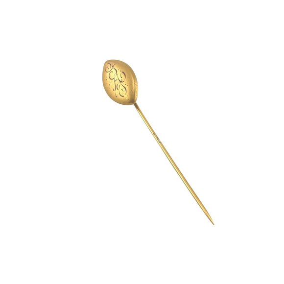 Antique 10K Gold Tone Leaf Stick Pin Brooch Intricate Engraved G A G - Picture 6 of 6